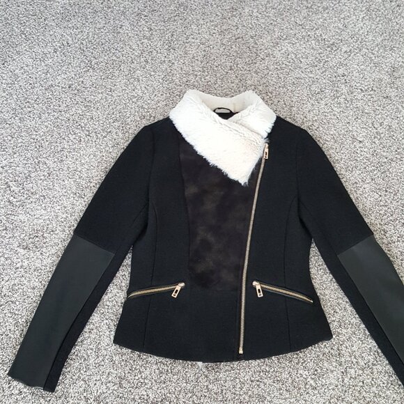 NEW Ivanka Trump Faux Shearling Leather Biker Moto Jacket Coat Wool Sherpa Black - Picture 8 of 14